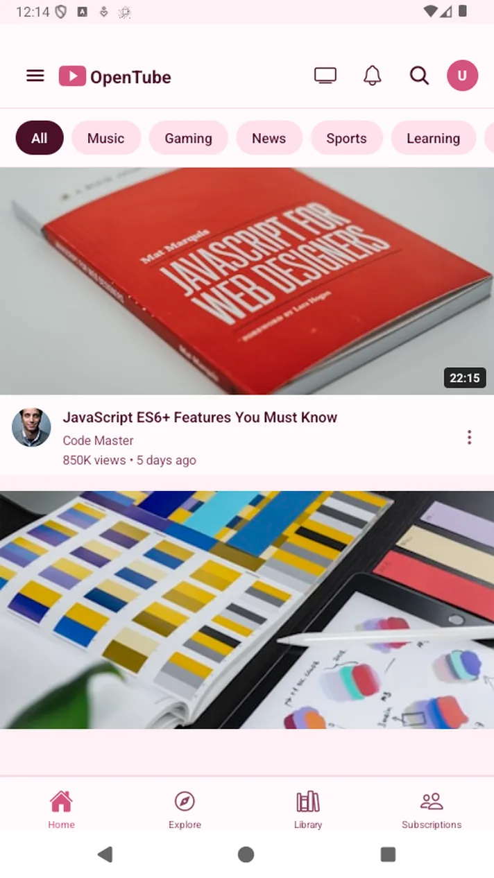 OpenTube alternate theme feed