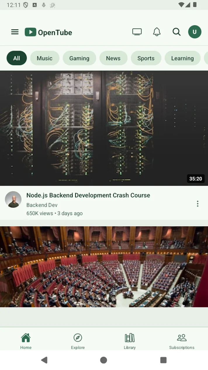 OpenTube home feed