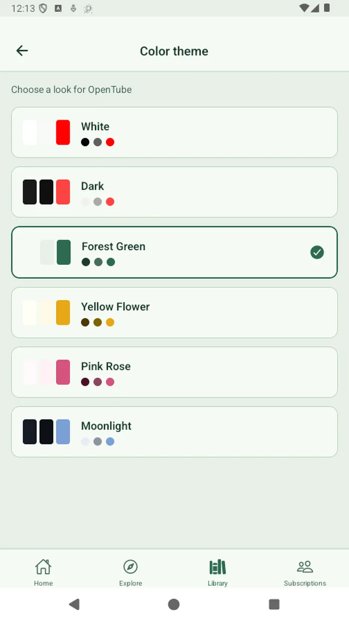OpenTube theme picker